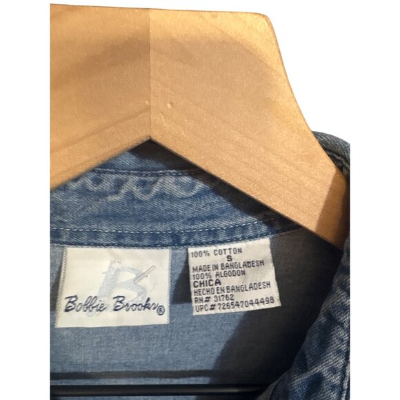Bobbie Brooks Denim Shirt With Fall Leaf Embroidery & Paisley Collar S - Picture 4 of 5